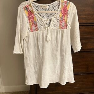 Billabong Women's White and Multicolor Boho Blouse